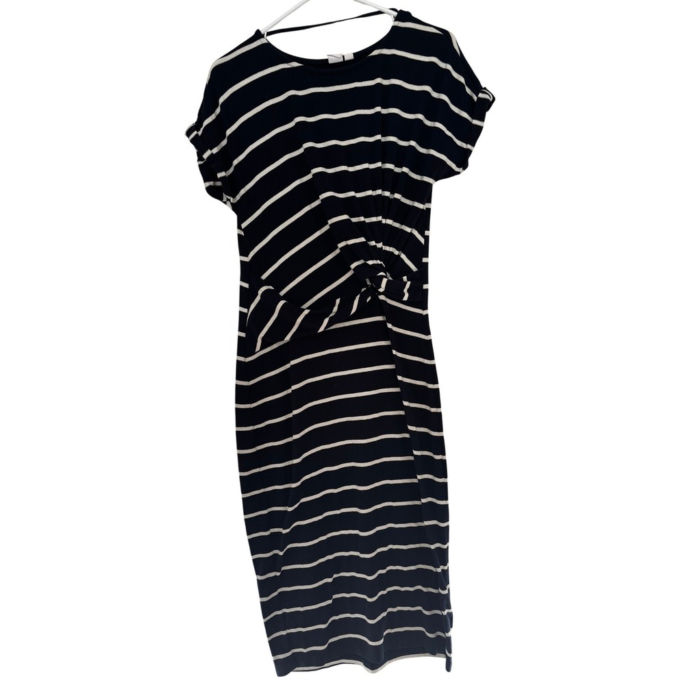Gap Womens Navy Blue White Striped Twist Front Short Sleeve Midi Sheath Dress M